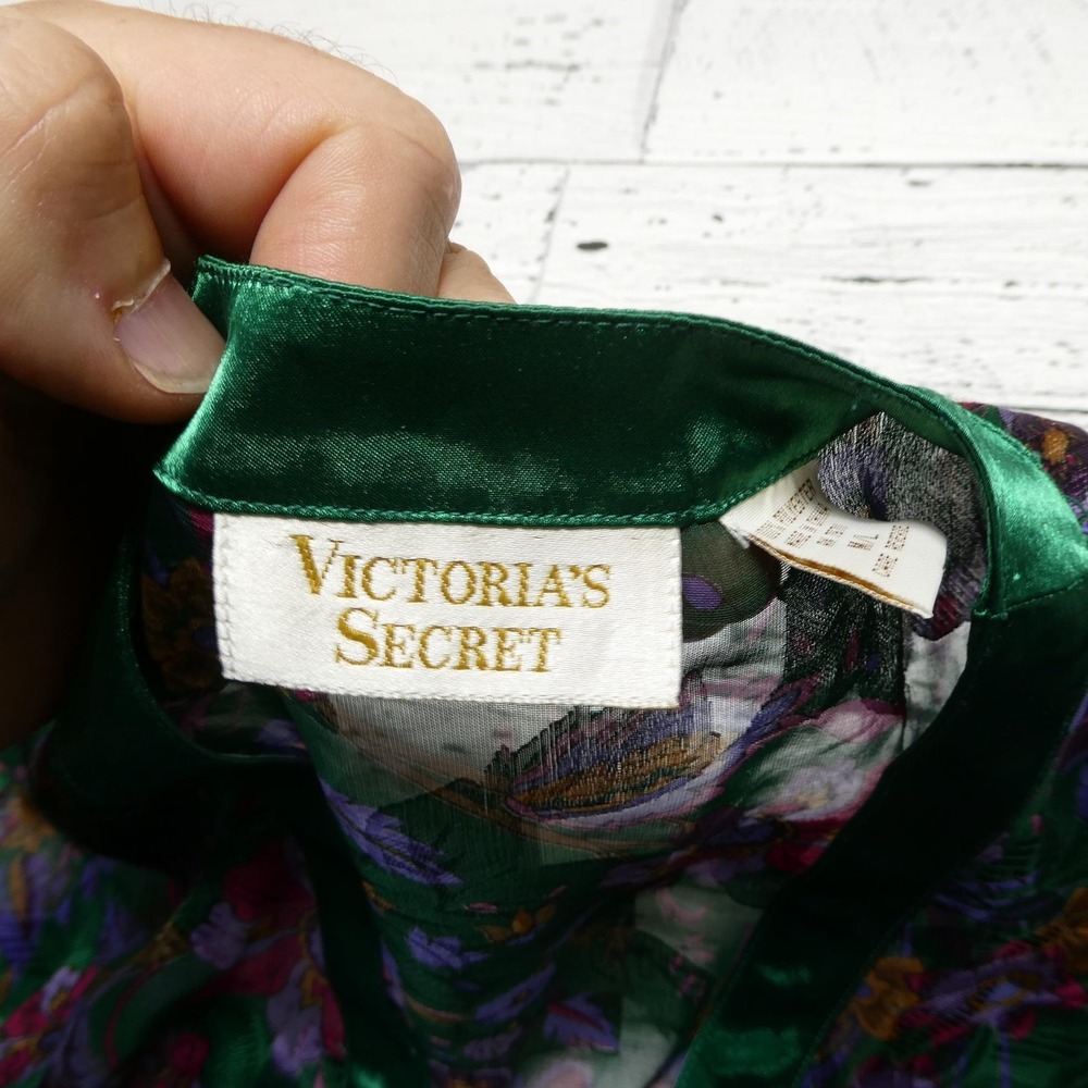 Vintage Victoria's Secret Robe Womens M/L Green Floral Chiffon Kimono Sheer - Picture 4 of 10